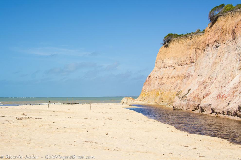 Imagem da falésia na Praia da Amendoeira.